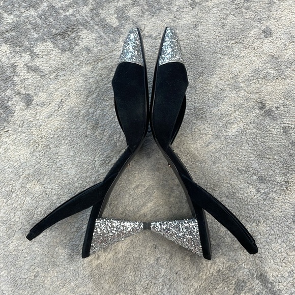 New Stella Luna Silver Glitter Cap Toe Sling Back Heels Black Sz 36 - Picture 8 of 14